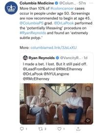 screenshot of a tweet from Columbia Medicine's Twitter account